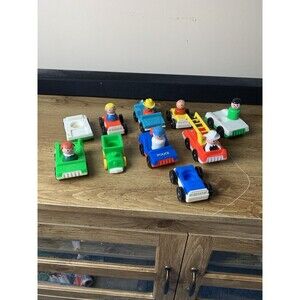 Vintage Fisher Price Little People Lot Figures Vehicles Cars Firetruck